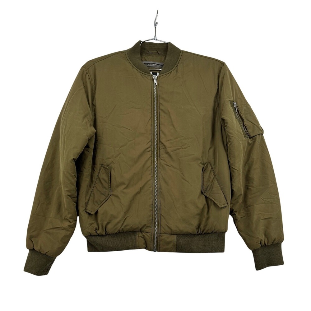 Topman Bomber Jacket Mens Size M Olive Green Good Zip Up Flight MA1 Coat